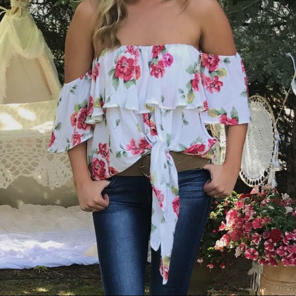 Floral Hi-Lo off the Shoulder Top